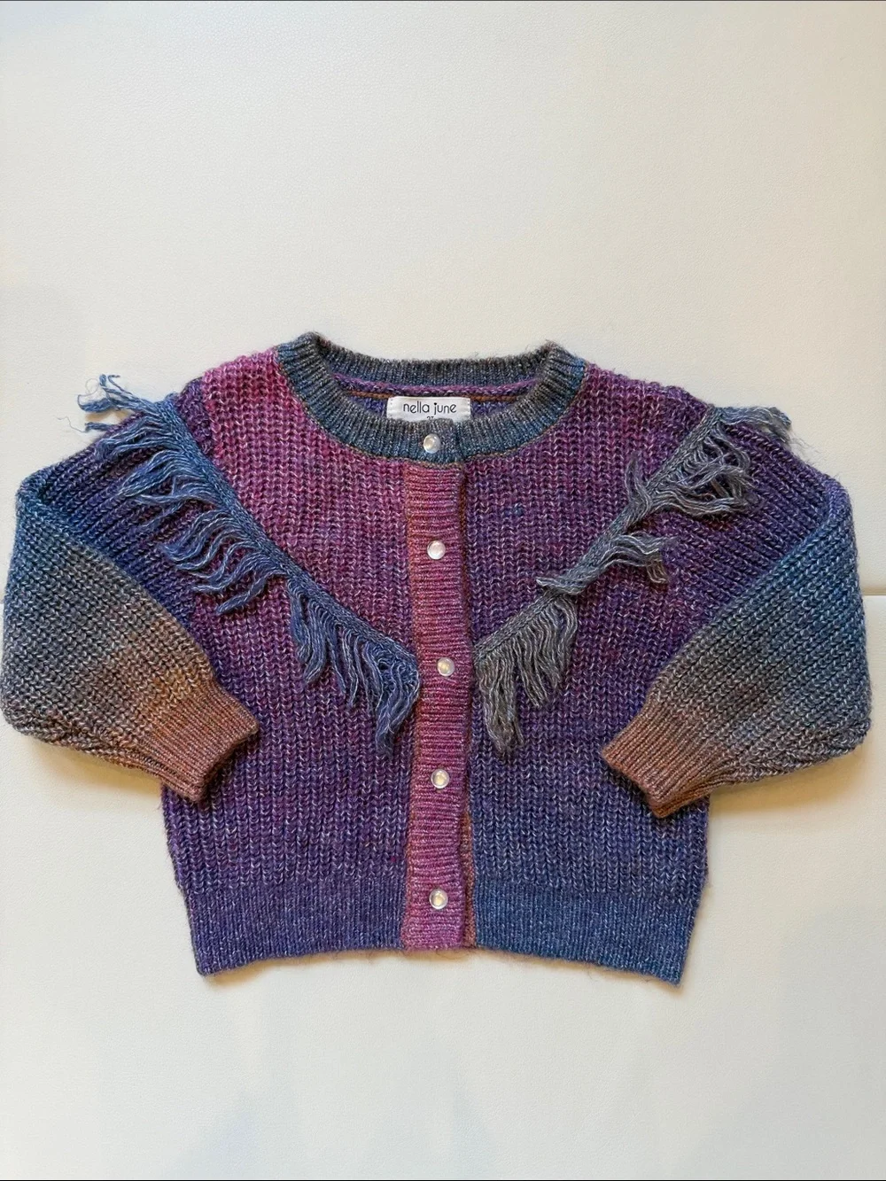 Nella June Fringe Cardigan in Dark Rainbow